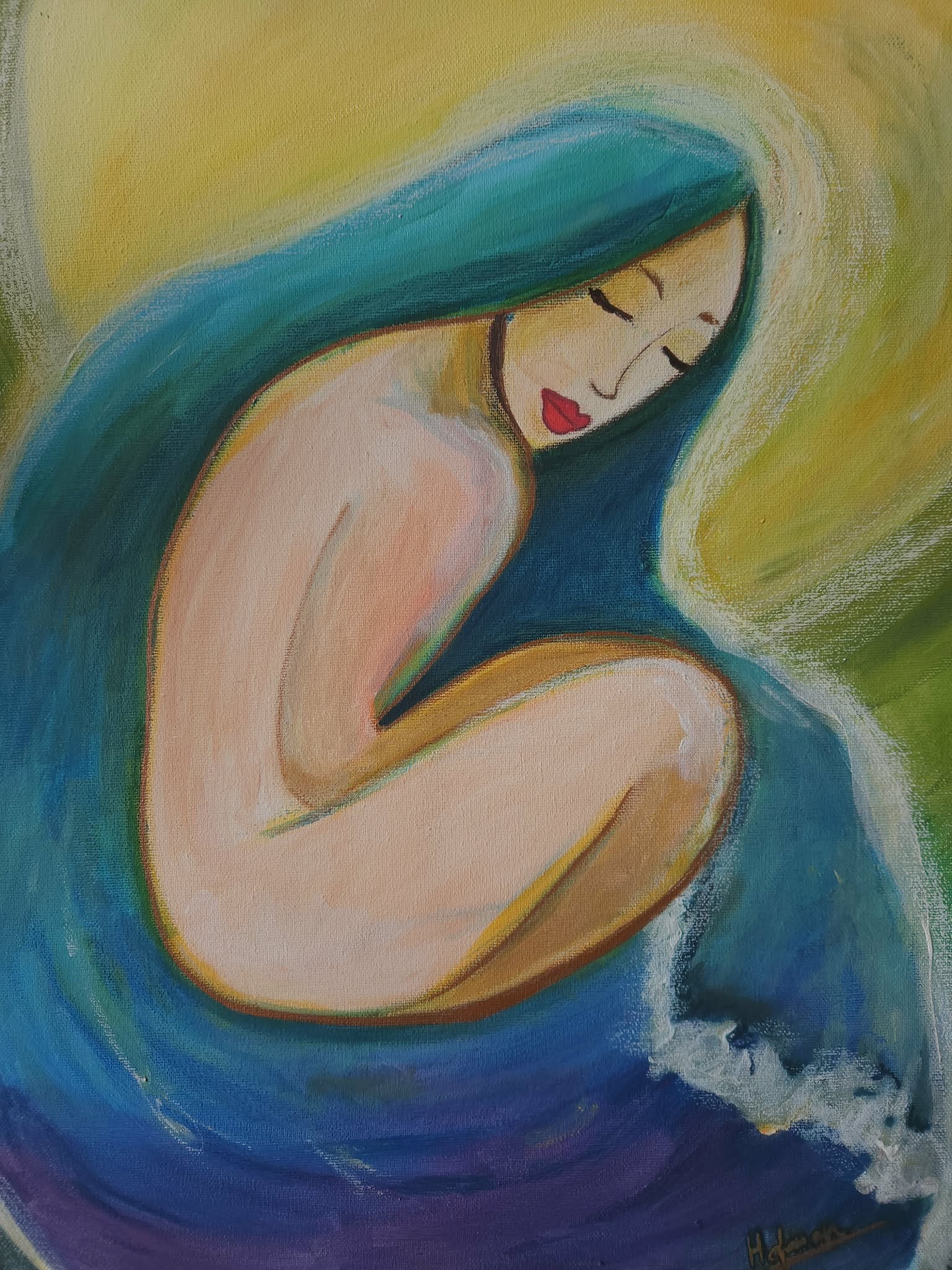 Peinture d'âme — femme bleue mer